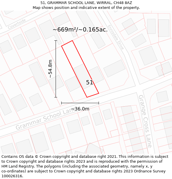 51, GRAMMAR SCHOOL LANE, WIRRAL, CH48 8AZ: Plot and title map