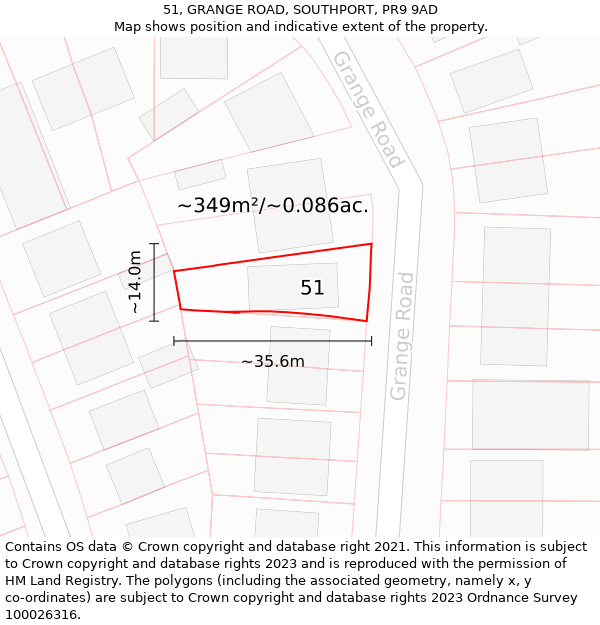 51, GRANGE ROAD, SOUTHPORT, PR9 9AD: Plot and title map