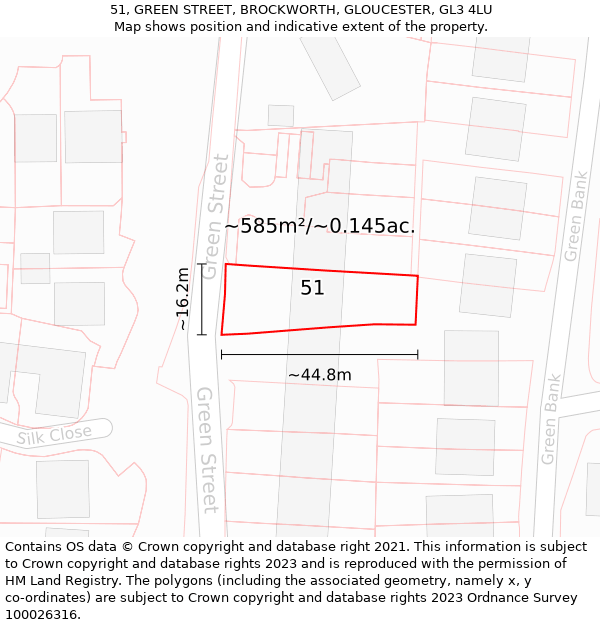 51, GREEN STREET, BROCKWORTH, GLOUCESTER, GL3 4LU: Plot and title map