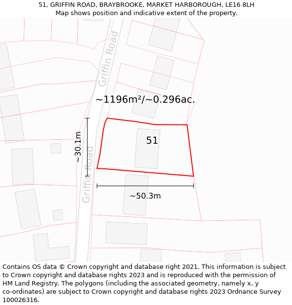 51, GRIFFIN ROAD, BRAYBROOKE, MARKET HARBOROUGH, LE16 8LH: Plot and title map