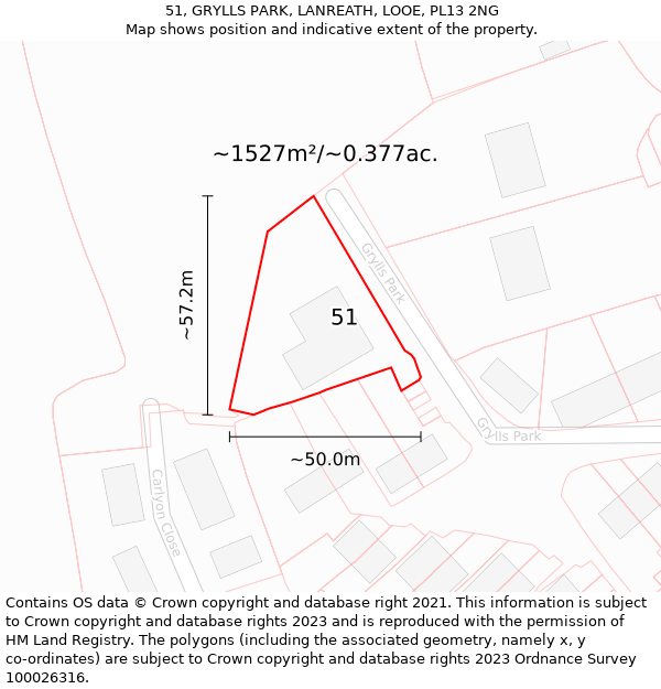 51, GRYLLS PARK, LANREATH, LOOE, PL13 2NG: Plot and title map