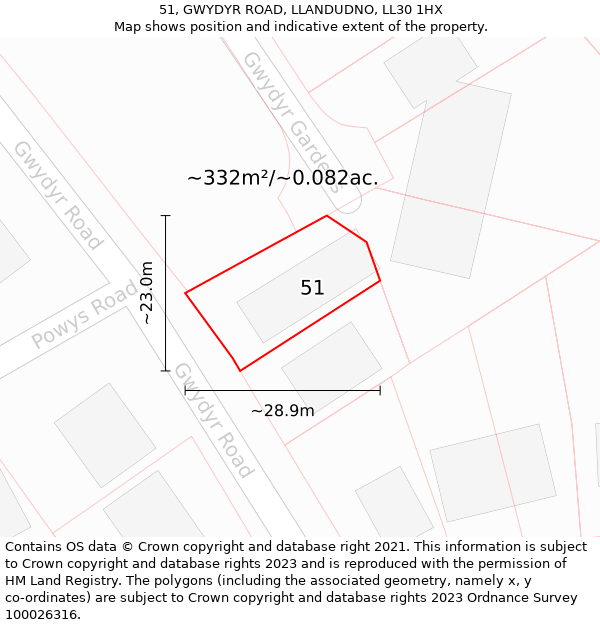 51, GWYDYR ROAD, LLANDUDNO, LL30 1HX: Plot and title map