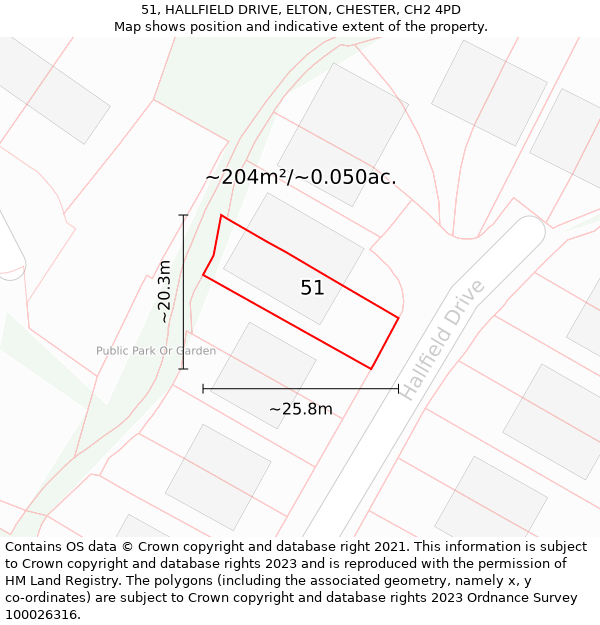 51, HALLFIELD DRIVE, ELTON, CHESTER, CH2 4PD: Plot and title map