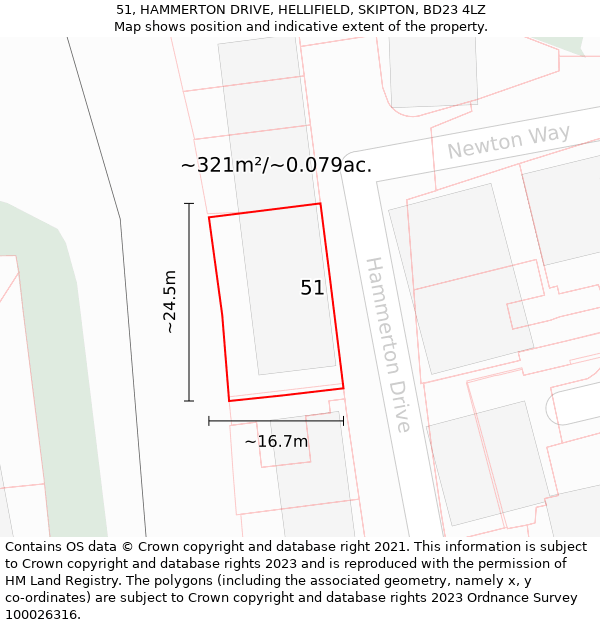 51, HAMMERTON DRIVE, HELLIFIELD, SKIPTON, BD23 4LZ: Plot and title map