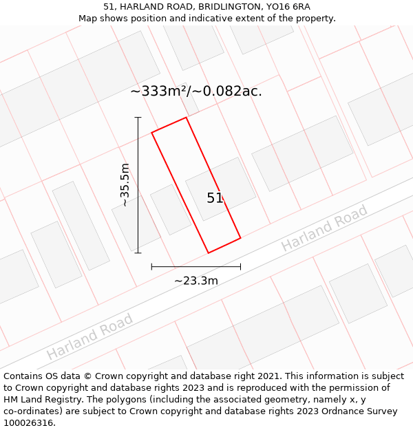 51, HARLAND ROAD, BRIDLINGTON, YO16 6RA: Plot and title map