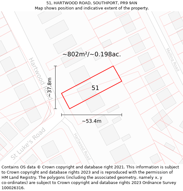 51, HARTWOOD ROAD, SOUTHPORT, PR9 9AN: Plot and title map