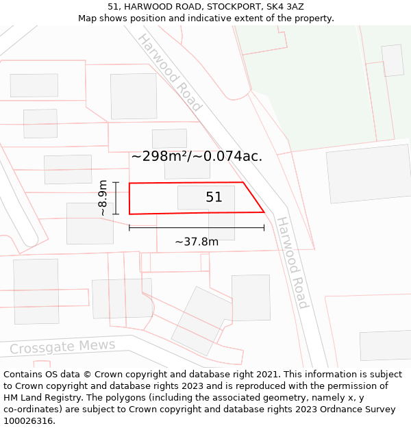 51, HARWOOD ROAD, STOCKPORT, SK4 3AZ: Plot and title map