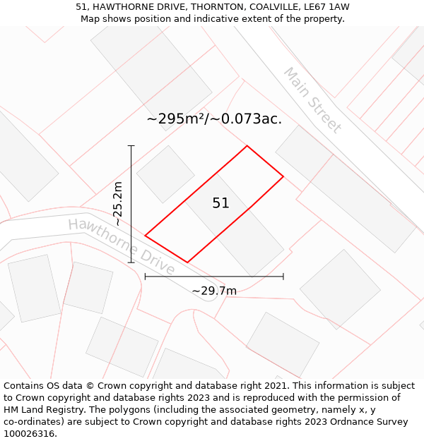 51, HAWTHORNE DRIVE, THORNTON, COALVILLE, LE67 1AW: Plot and title map