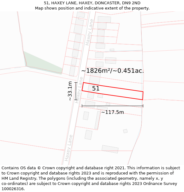 51, HAXEY LANE, HAXEY, DONCASTER, DN9 2ND: Plot and title map