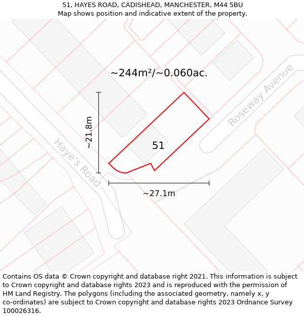 51, HAYES ROAD, CADISHEAD, MANCHESTER, M44 5BU: Plot and title map