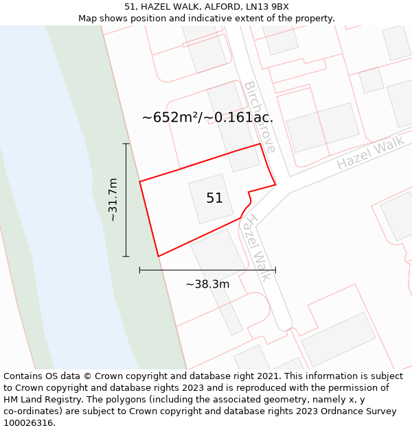 51, HAZEL WALK, ALFORD, LN13 9BX: Plot and title map