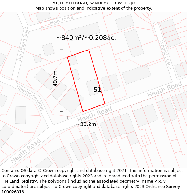 51, HEATH ROAD, SANDBACH, CW11 2JU: Plot and title map