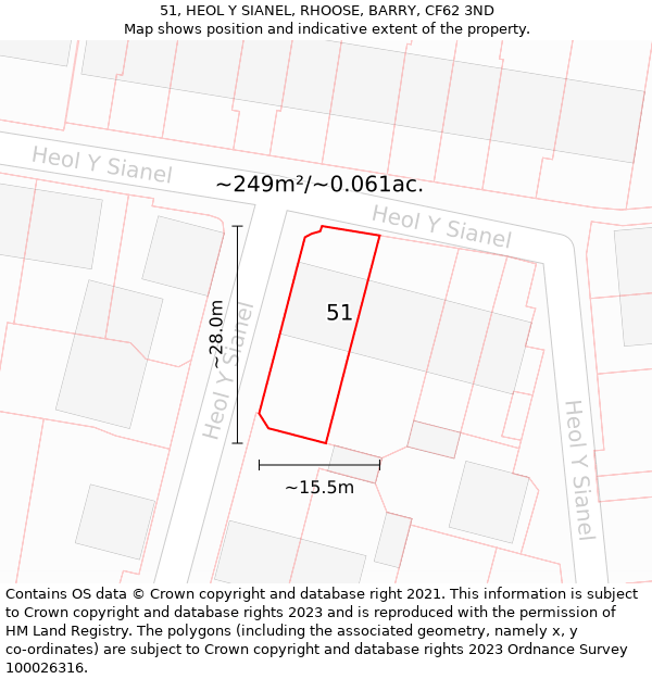 51, HEOL Y SIANEL, RHOOSE, BARRY, CF62 3ND: Plot and title map