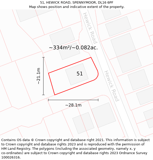 51, HEWICK ROAD, SPENNYMOOR, DL16 6PF: Plot and title map