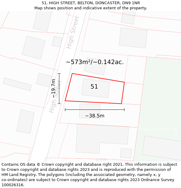 51, HIGH STREET, BELTON, DONCASTER, DN9 1NR: Plot and title map