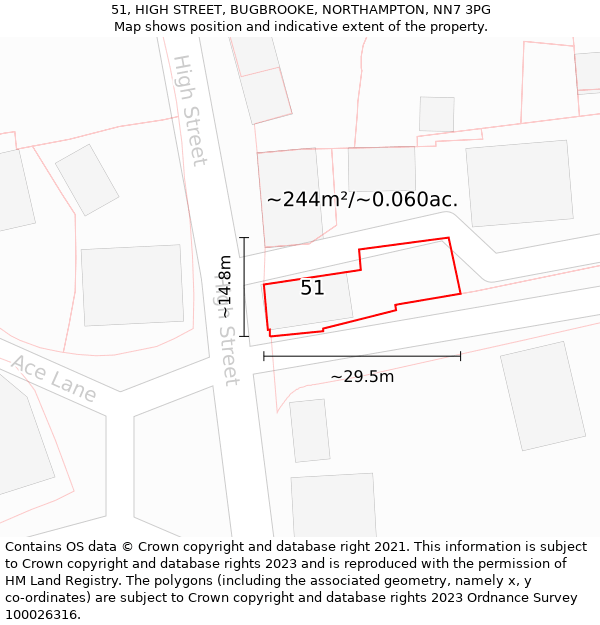 51, HIGH STREET, BUGBROOKE, NORTHAMPTON, NN7 3PG: Plot and title map