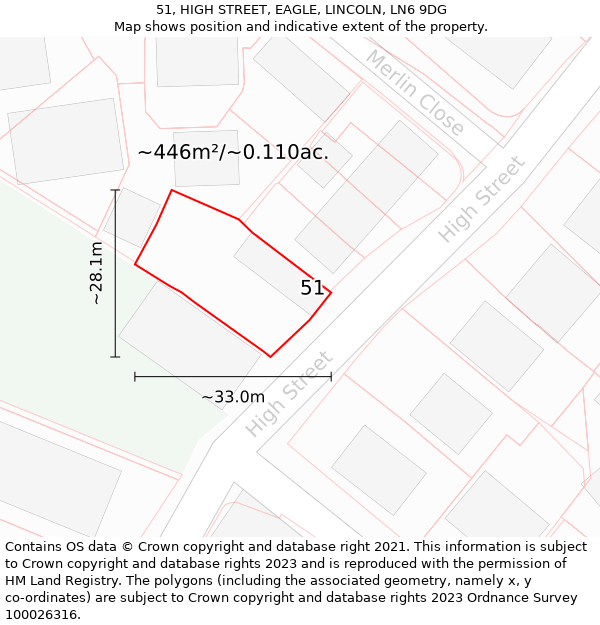 51, HIGH STREET, EAGLE, LINCOLN, LN6 9DG: Plot and title map