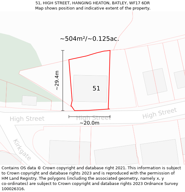 51, HIGH STREET, HANGING HEATON, BATLEY, WF17 6DR: Plot and title map