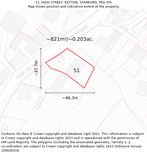 51, HIGH STREET, KETTON, STAMFORD, PE9 3TA: Plot and title map