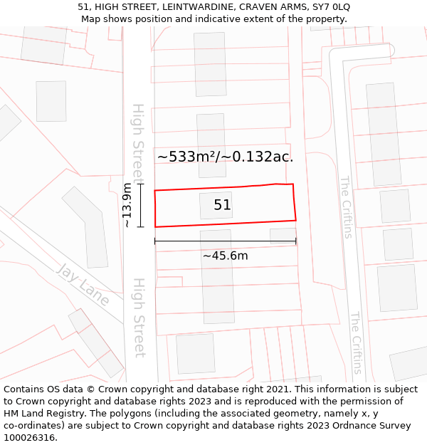 51, HIGH STREET, LEINTWARDINE, CRAVEN ARMS, SY7 0LQ: Plot and title map