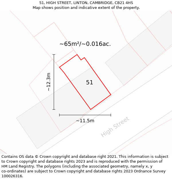 51, HIGH STREET, LINTON, CAMBRIDGE, CB21 4HS: Plot and title map