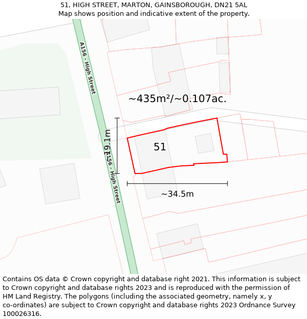 51, HIGH STREET, MARTON, GAINSBOROUGH, DN21 5AL: Plot and title map