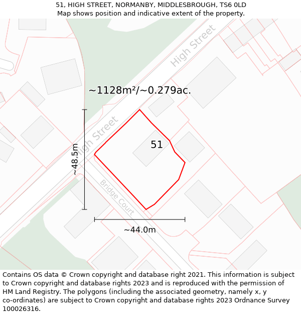 51, HIGH STREET, NORMANBY, MIDDLESBROUGH, TS6 0LD: Plot and title map