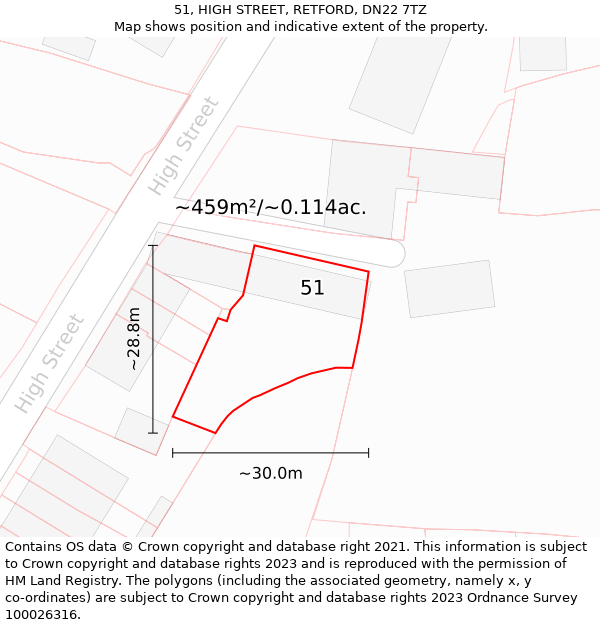 51, HIGH STREET, RETFORD, DN22 7TZ: Plot and title map