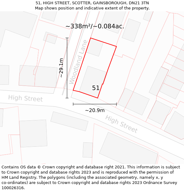 51, HIGH STREET, SCOTTER, GAINSBOROUGH, DN21 3TN: Plot and title map