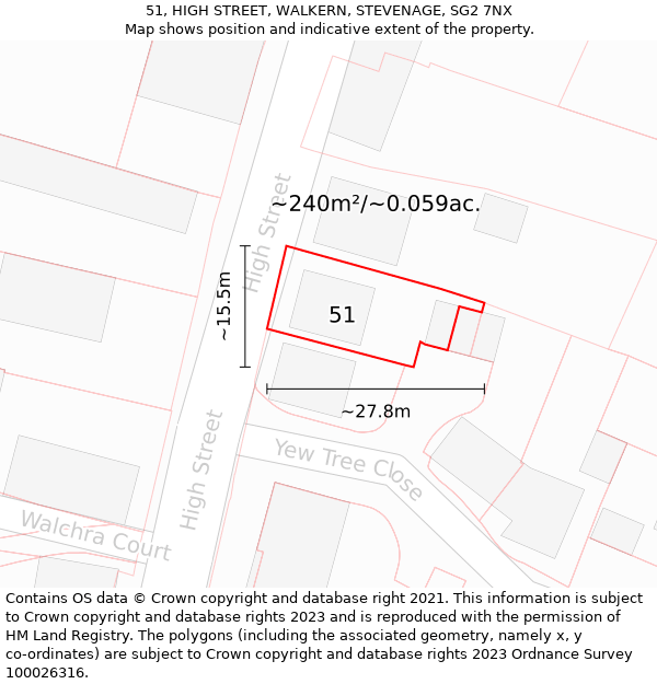 51, HIGH STREET, WALKERN, STEVENAGE, SG2 7NX: Plot and title map