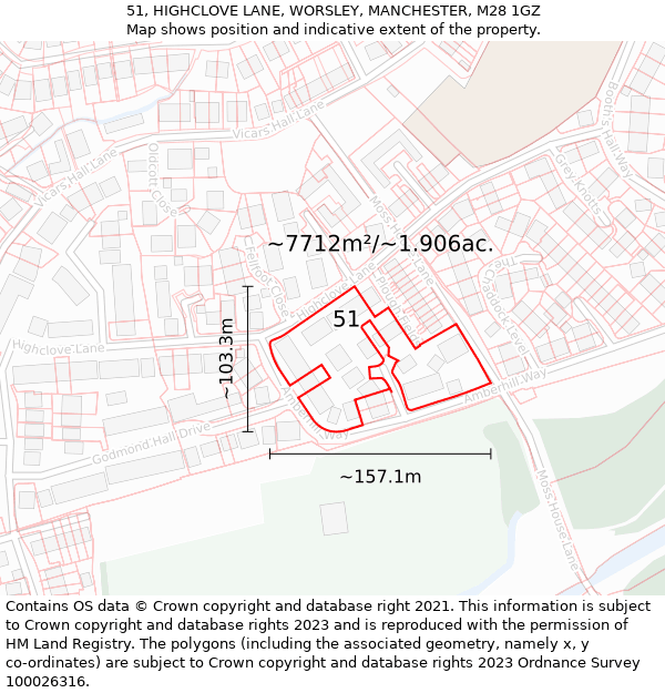 51, HIGHCLOVE LANE, WORSLEY, MANCHESTER, M28 1GZ: Plot and title map