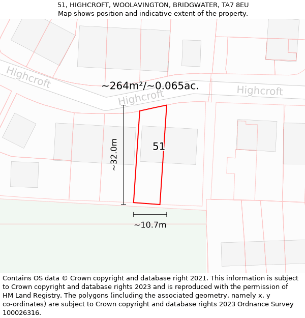 51, HIGHCROFT, WOOLAVINGTON, BRIDGWATER, TA7 8EU: Plot and title map