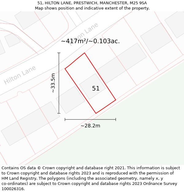 51, HILTON LANE, PRESTWICH, MANCHESTER, M25 9SA: Plot and title map