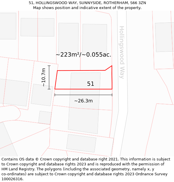 51, HOLLINGSWOOD WAY, SUNNYSIDE, ROTHERHAM, S66 3ZN: Plot and title map