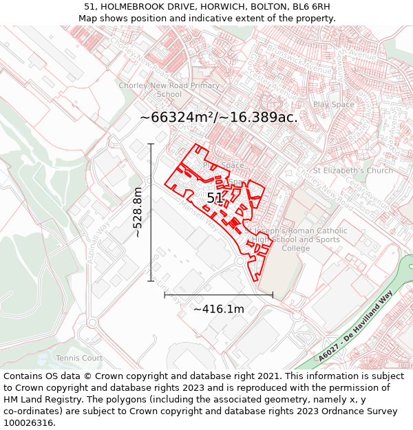 51, HOLMEBROOK DRIVE, HORWICH, BOLTON, BL6 6RH: Plot and title map