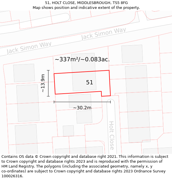 51, HOLT CLOSE, MIDDLESBROUGH, TS5 8FG: Plot and title map