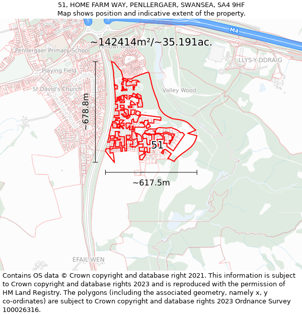 51, HOME FARM WAY, PENLLERGAER, SWANSEA, SA4 9HF: Plot and title map