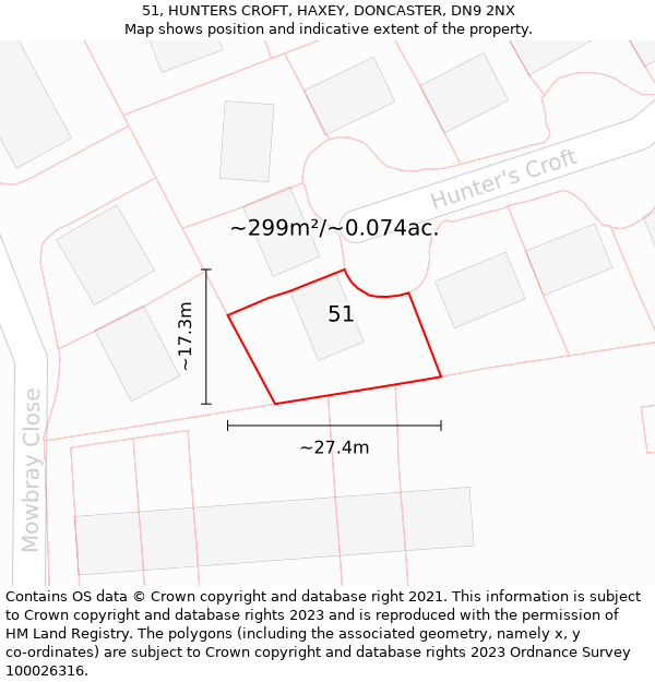 51, HUNTERS CROFT, HAXEY, DONCASTER, DN9 2NX: Plot and title map