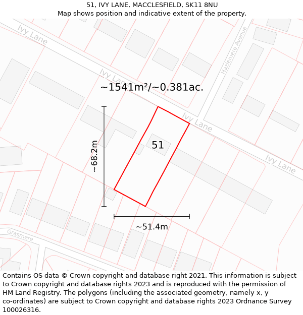 51, IVY LANE, MACCLESFIELD, SK11 8NU: Plot and title map