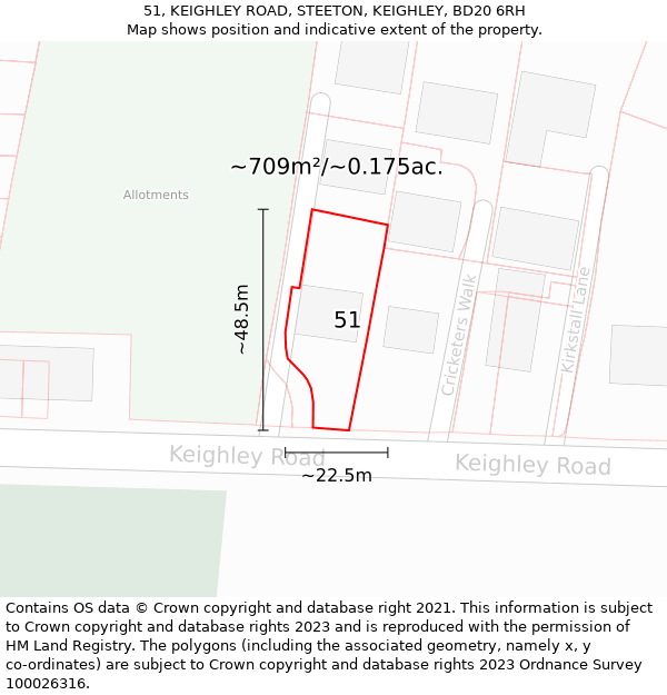 51, KEIGHLEY ROAD, STEETON, KEIGHLEY, BD20 6RH: Plot and title map