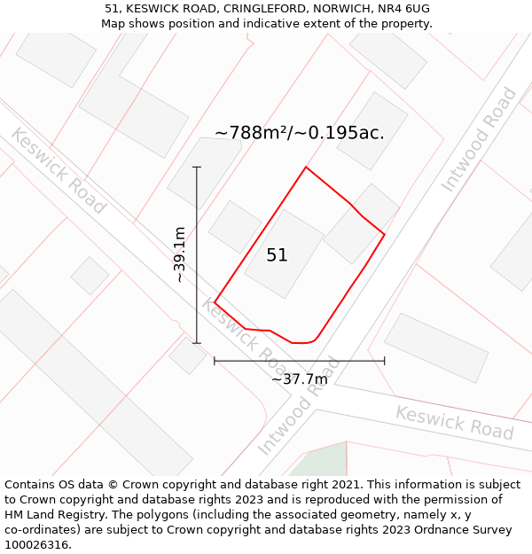 51, KESWICK ROAD, CRINGLEFORD, NORWICH, NR4 6UG: Plot and title map