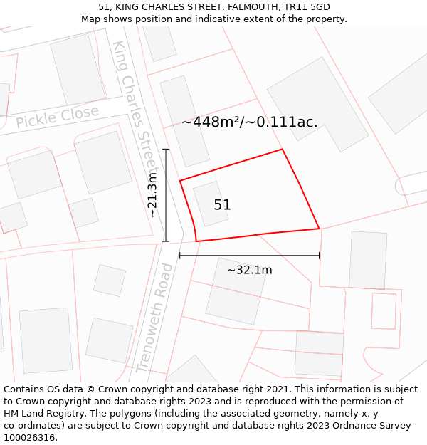 51, KING CHARLES STREET, FALMOUTH, TR11 5GD: Plot and title map