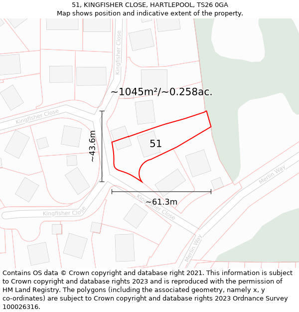 51, KINGFISHER CLOSE, HARTLEPOOL, TS26 0GA: Plot and title map