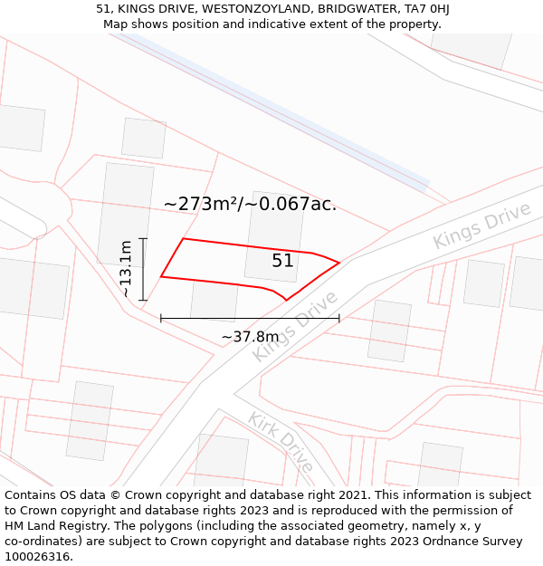 51, KINGS DRIVE, WESTONZOYLAND, BRIDGWATER, TA7 0HJ: Plot and title map