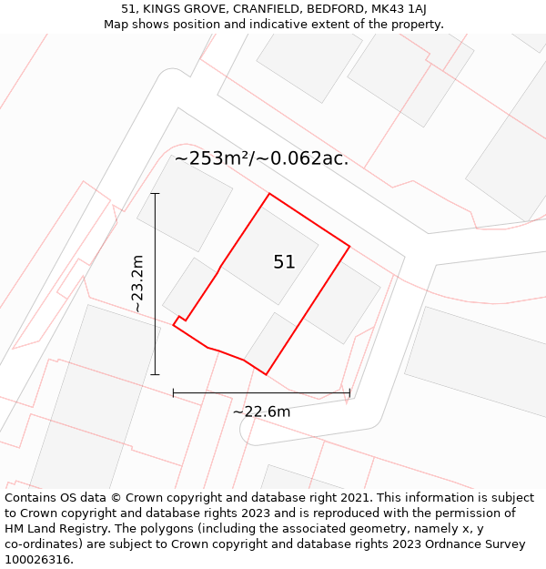 51, KINGS GROVE, CRANFIELD, BEDFORD, MK43 1AJ: Plot and title map