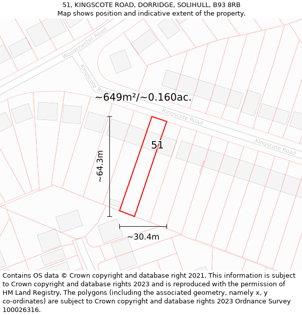 51, KINGSCOTE ROAD, DORRIDGE, SOLIHULL, B93 8RB: Plot and title map