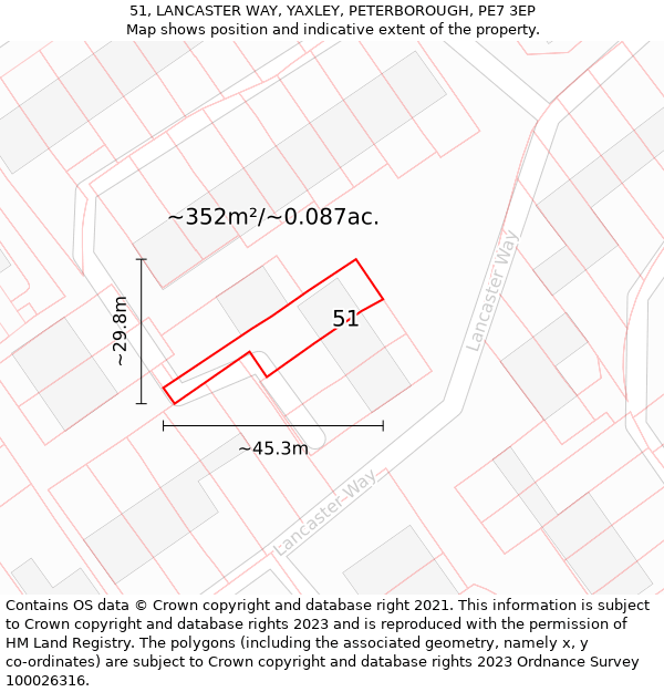 51, LANCASTER WAY, YAXLEY, PETERBOROUGH, PE7 3EP: Plot and title map