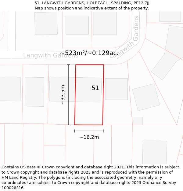 51, LANGWITH GARDENS, HOLBEACH, SPALDING, PE12 7JJ: Plot and title map