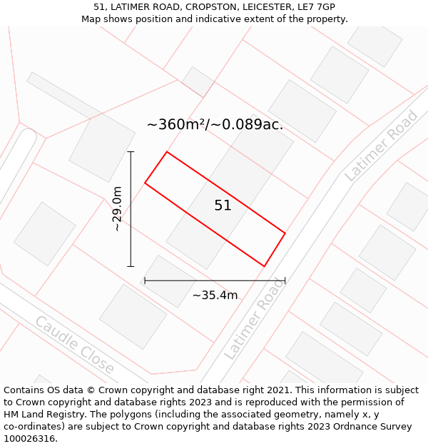51, LATIMER ROAD, CROPSTON, LEICESTER, LE7 7GP: Plot and title map