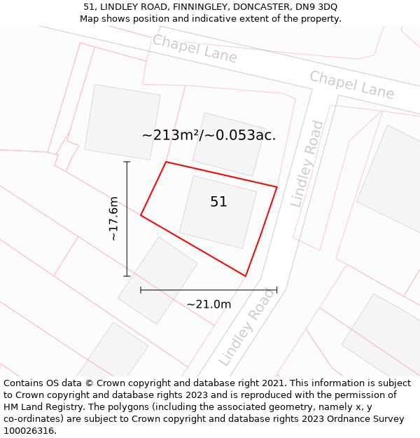 51, LINDLEY ROAD, FINNINGLEY, DONCASTER, DN9 3DQ: Plot and title map